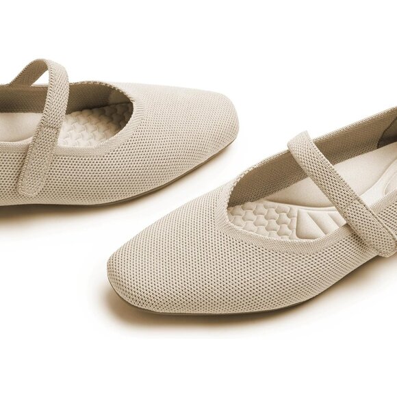 Women Nude Knit Square Toe Arch Support and Concealed Low Wedge Ballet Flats - Picture 4 of 8